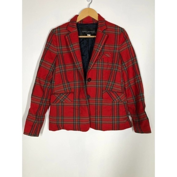 Tara Jarmon Virginie Blazer Plaid Red 38 - Picture 6 of 11